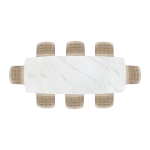 Tavolo BONIFACIO in ceramica bianco statuario e base in metallo verniciato nero, allungabile 140x90 cm - 200x90 cm