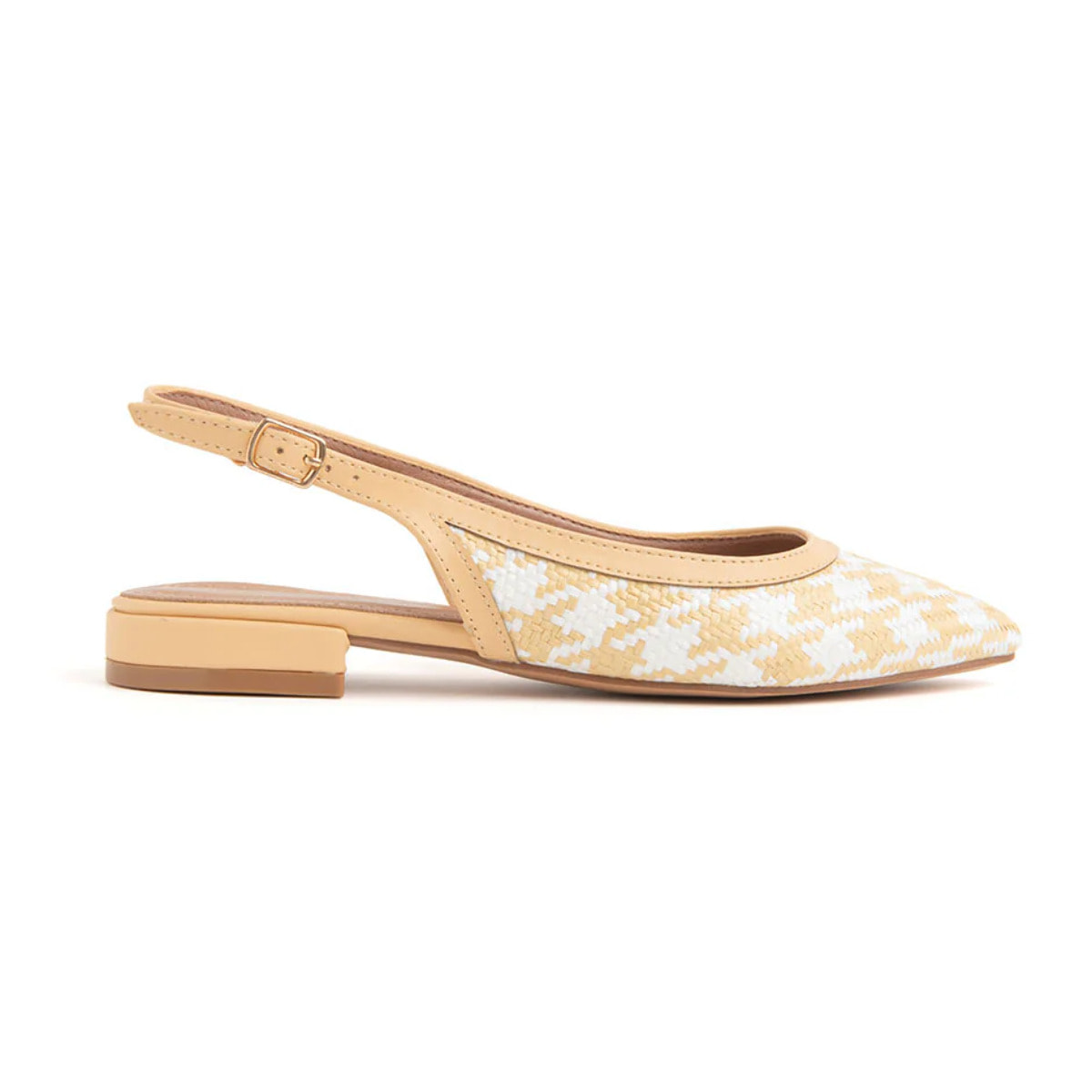 Slingback in rafia con motivo pied de poule - BIANCO/BEIGE