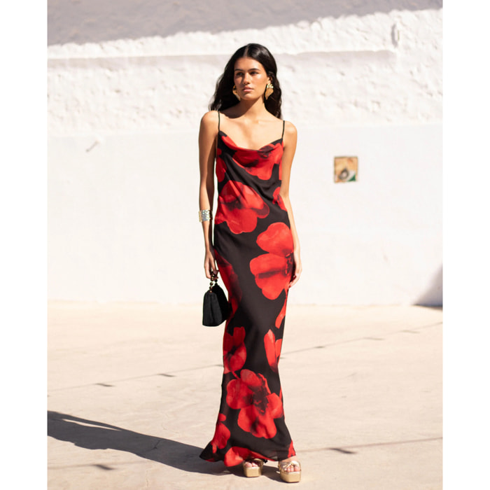 Vestido lencero largo con volante