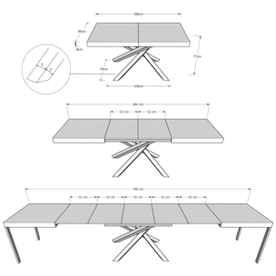 Tavolo allungabile 90x180/440 cm Volantis cemento telaio bianco