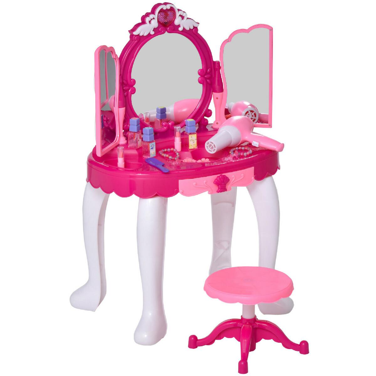 Coiffeuse Enfant Table de Maquillage Fonction de Lumière et de Musique Fuchsia Rose Blanc