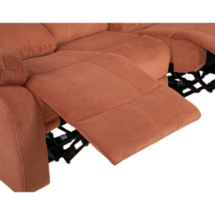 Armand - Canapé 3 places relax électrique en velours côtelé - Terracotta