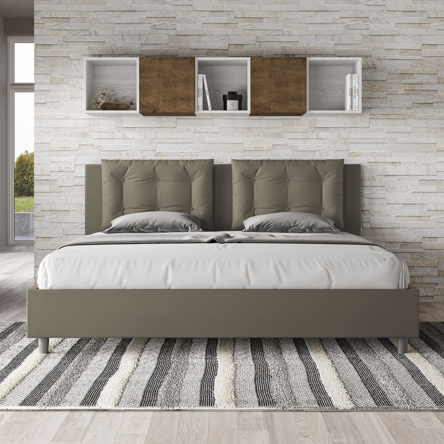 Letto matrimoniale king size contenitore imbottito 180x200 similpelle cappuccino Annalisa