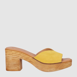 Sandalias de Serraje - Mostaza - Tacón: 6 cm