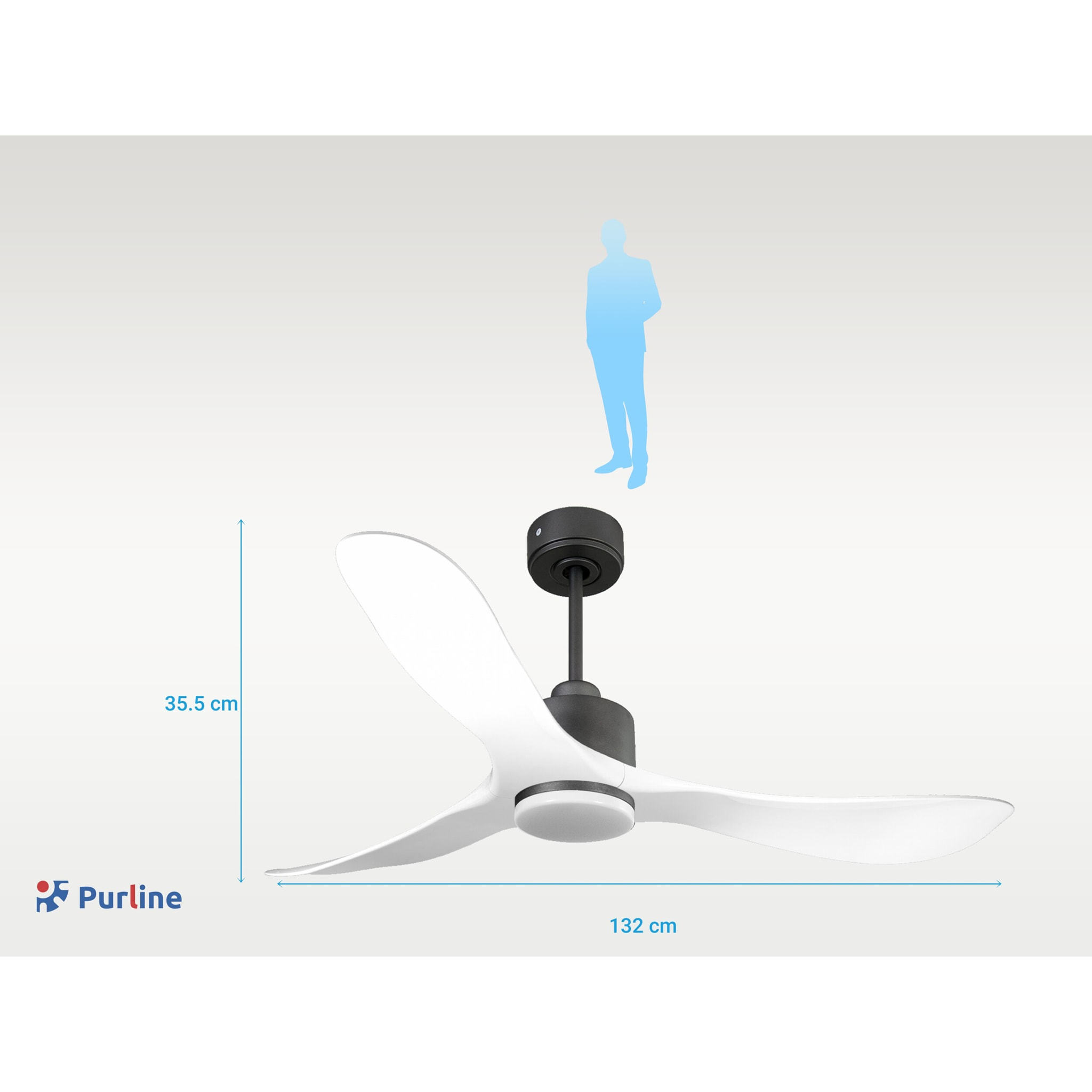 Ventilador de techo Reversible Termostato Dimable Wifi Motor DC Techos Inclinados Mando a Distancia Luz tres tonos Hypersilence Memoria TongaD132C03LED65251 PURLINE