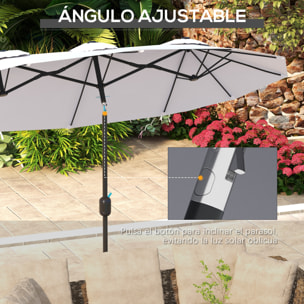 Sombrilla Doble 2,95x1,52 m, Sombrilla Terraza Exterior con Inclinación 45°, Manivela Manual, Orificios de Ventilación, Impermeable, Parasol para Jardín, Terraza, Patio y Piscina, Crema