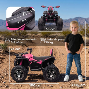 HOMCOM Quad Eléctrico para Niños 12V 10AH, Quad para Niños de 3–5 Años con 2 Motores, Suspensión, Arranque Suave, 3-8 km/h, Música, Faros LED, MP3, USB, Tarjeta TF, Pedal, Avance y Retroceso, Rosa