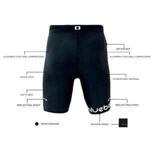 PANTALÓN CORTO DE COMPRESIÓN RUNNING CON CORDONES PARA HOMBRE BLUEBALL EN NEGRO.