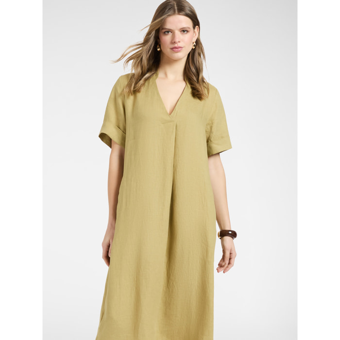 Elena Mirò - Vestido de lino con escote en V - Verde claro