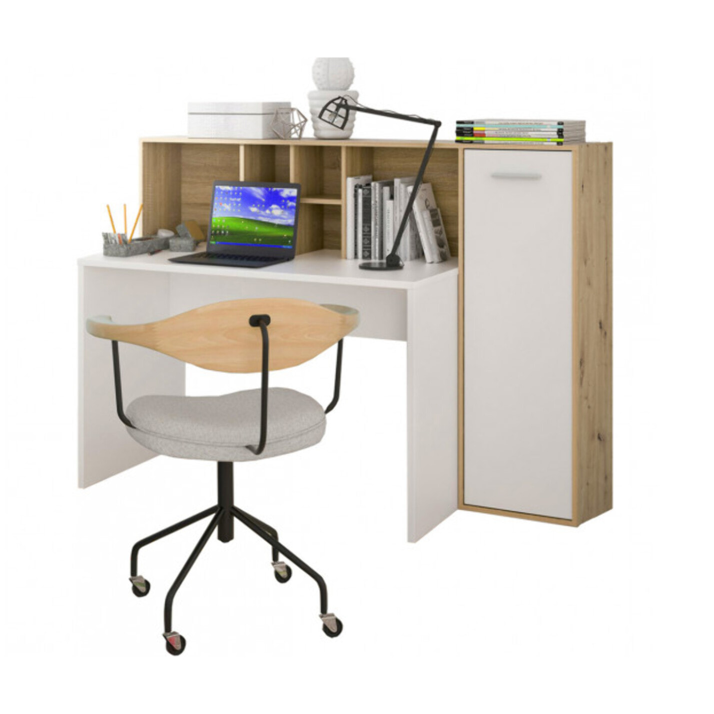 Bureau en bois avec rangement intégré réversible - 2 coloris - ERIC