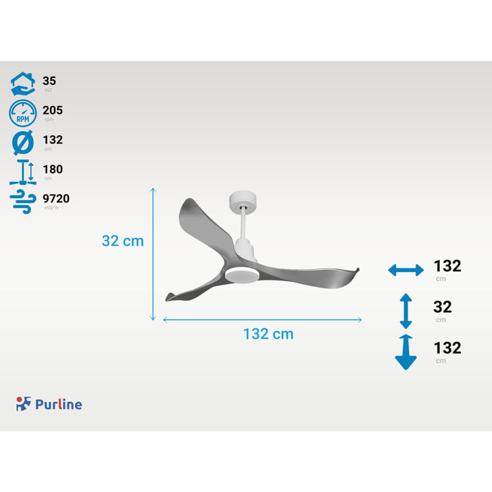 Ventilateur de plafond Réversible  Thermostat Wifi Moteur à courant continu Toits en pente Télécommande Mémoire Shopify Vendible (AUTOMATIQUE)