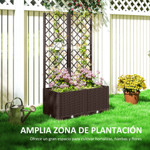 Jardinera con Enrejado de PP Jardinera Exterior Grande con Drenaje y Amplio Espacio para Plantas Trepadoras Macetero con Soporte para Jardín Patio Terraza 80x40x135 cm Marrón