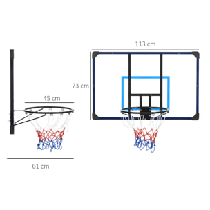 Panier de basket-ball mural - panneau de basket à accrocher - visserie incluse - acier PC bleu noir