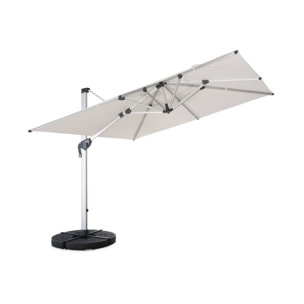 Parasol déporté haut de gamme 3x3m beige. toile en polyester teintée dans la masse. structure aluminium anodisé. housse incluse