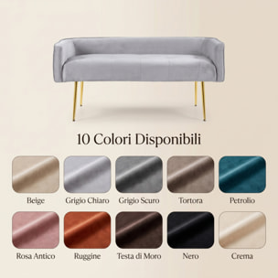 Divanetto Imbottito in Effetto Velluto con Braccioli e Gambe in Acciaio, Seduta Elegante dal Design Moderno per Camera da Letto, Ingresso, Soggiorno e Studio