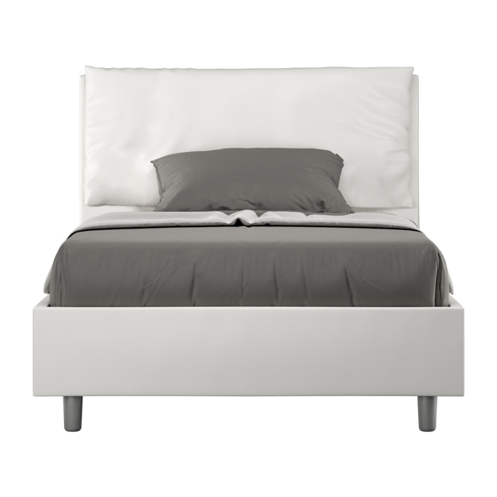 Cama de una plaza y medio sin somier acolchada 120x190 cuero sintético blanco Antea Large