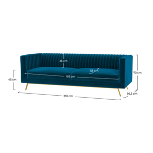 Canapé 3 places en velours bleu foncé - Gatsby