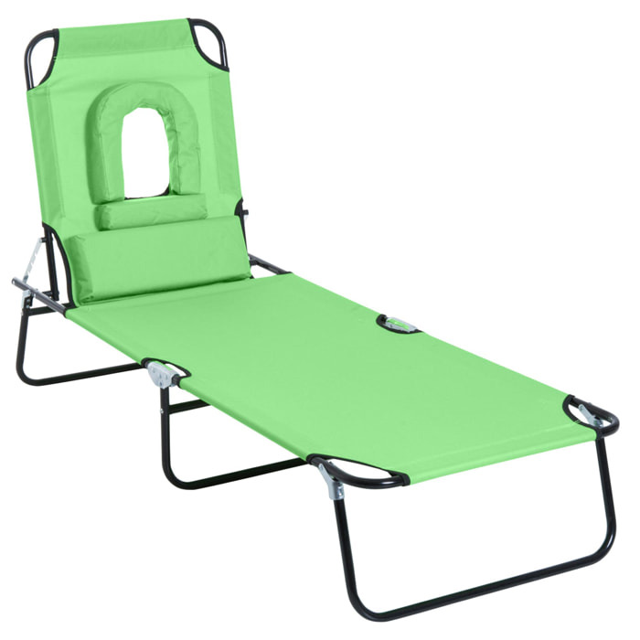 Bain de soleil pliable transat inclinable 4 positions chaise longue de lecture 3 coussins fournis vert