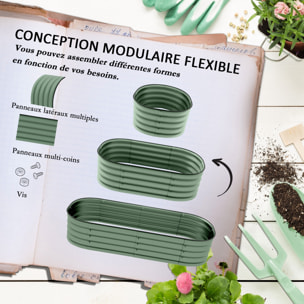 Carré potager de jardin dim. 150L x 62l x 30H cm modulable tôle d'acier ondulée vert