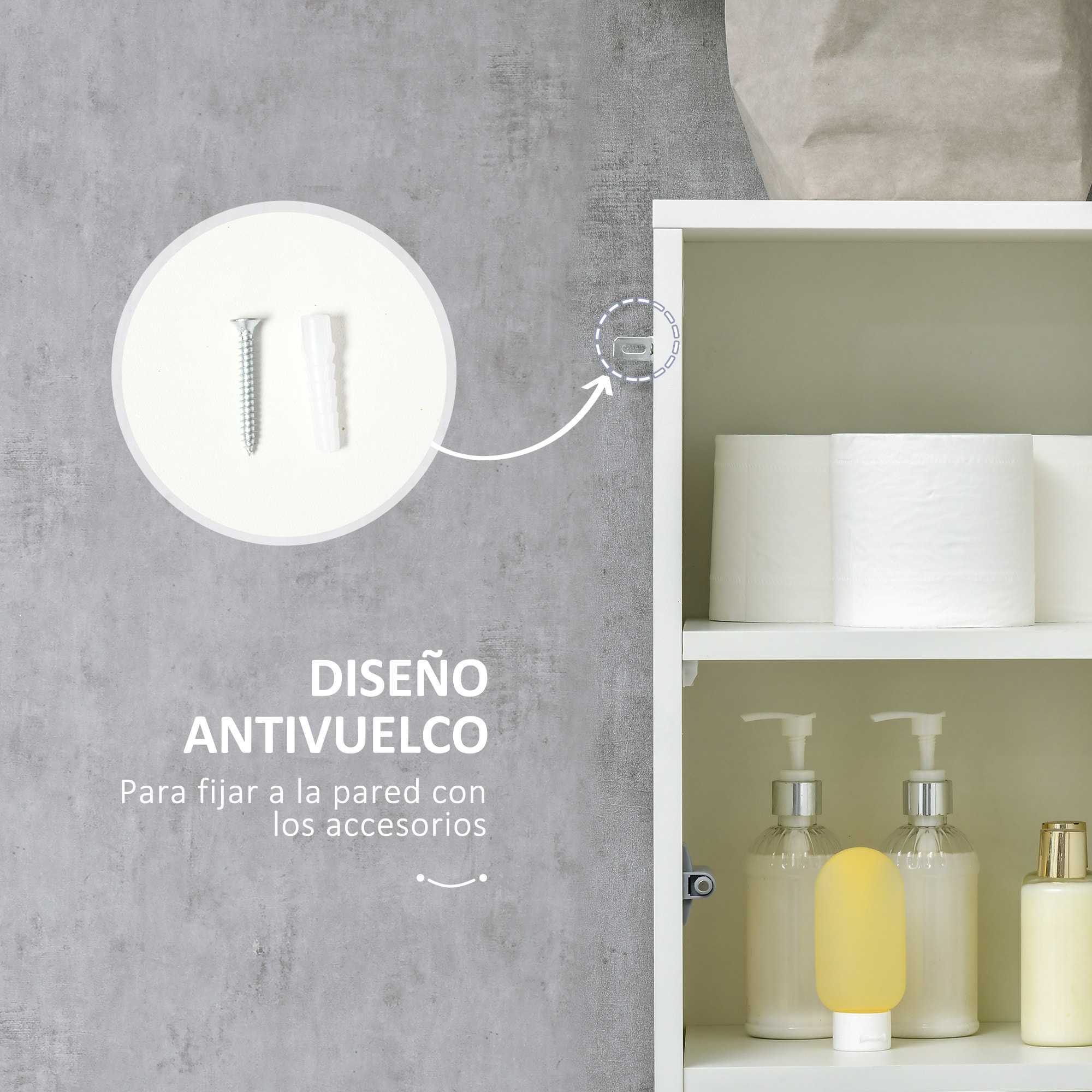 kleankin Armario Alto de Baño con 1 Cajón y 5 Estantes Abiertos Columna Auxiliar de Baño para Salón Aseo Dormitorio Estilo Moderno 30x28x170 cm Blanco