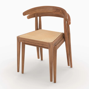 Lot de 2 chaises en bois de teck et cannage en rotin - Alia