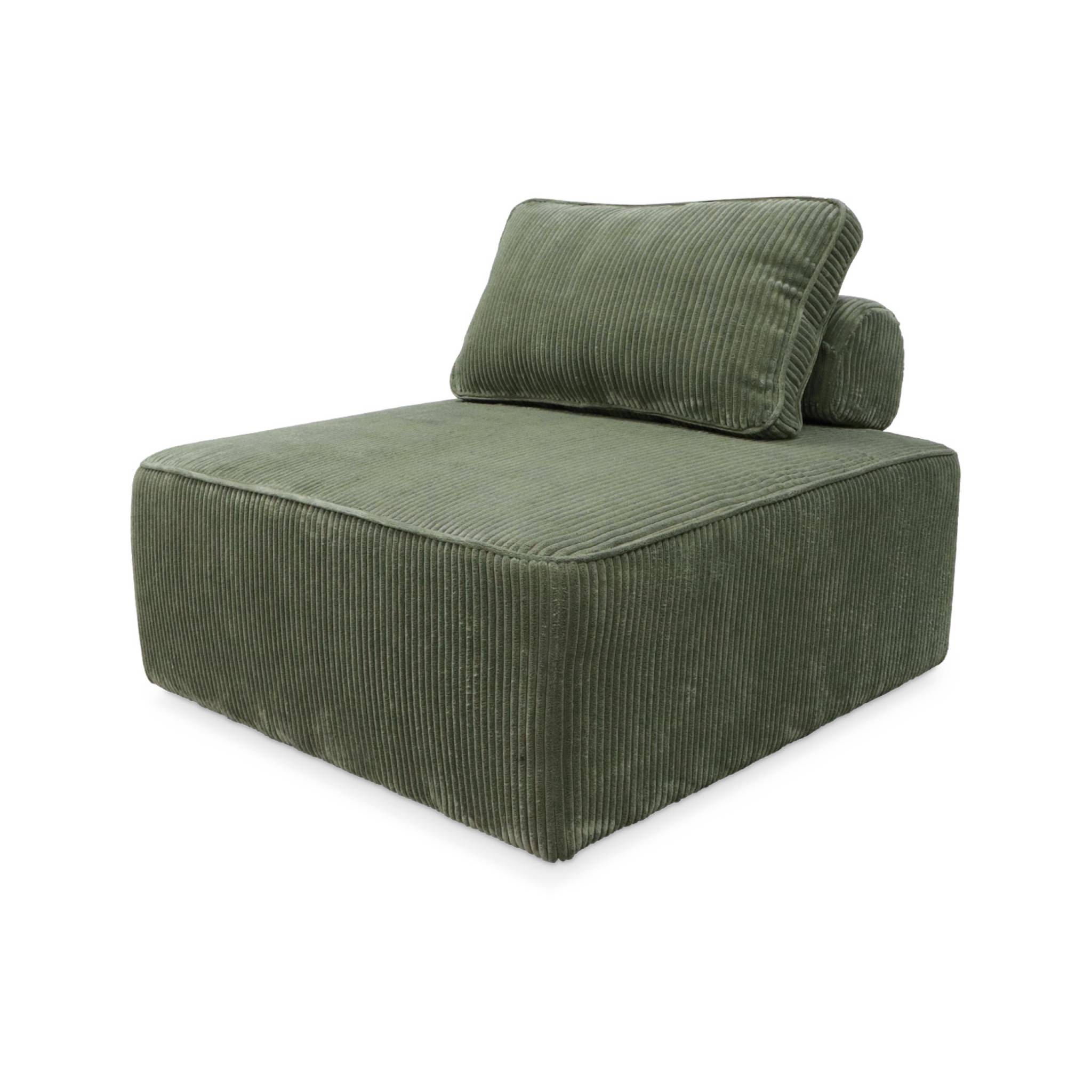 Chauffeuse  pour canapé modulable velours côtelé vert avec un coussin