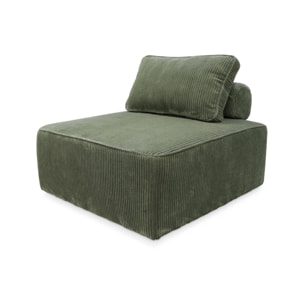 Chauffeuse  pour canapé modulable velours côtelé vert avec un coussin