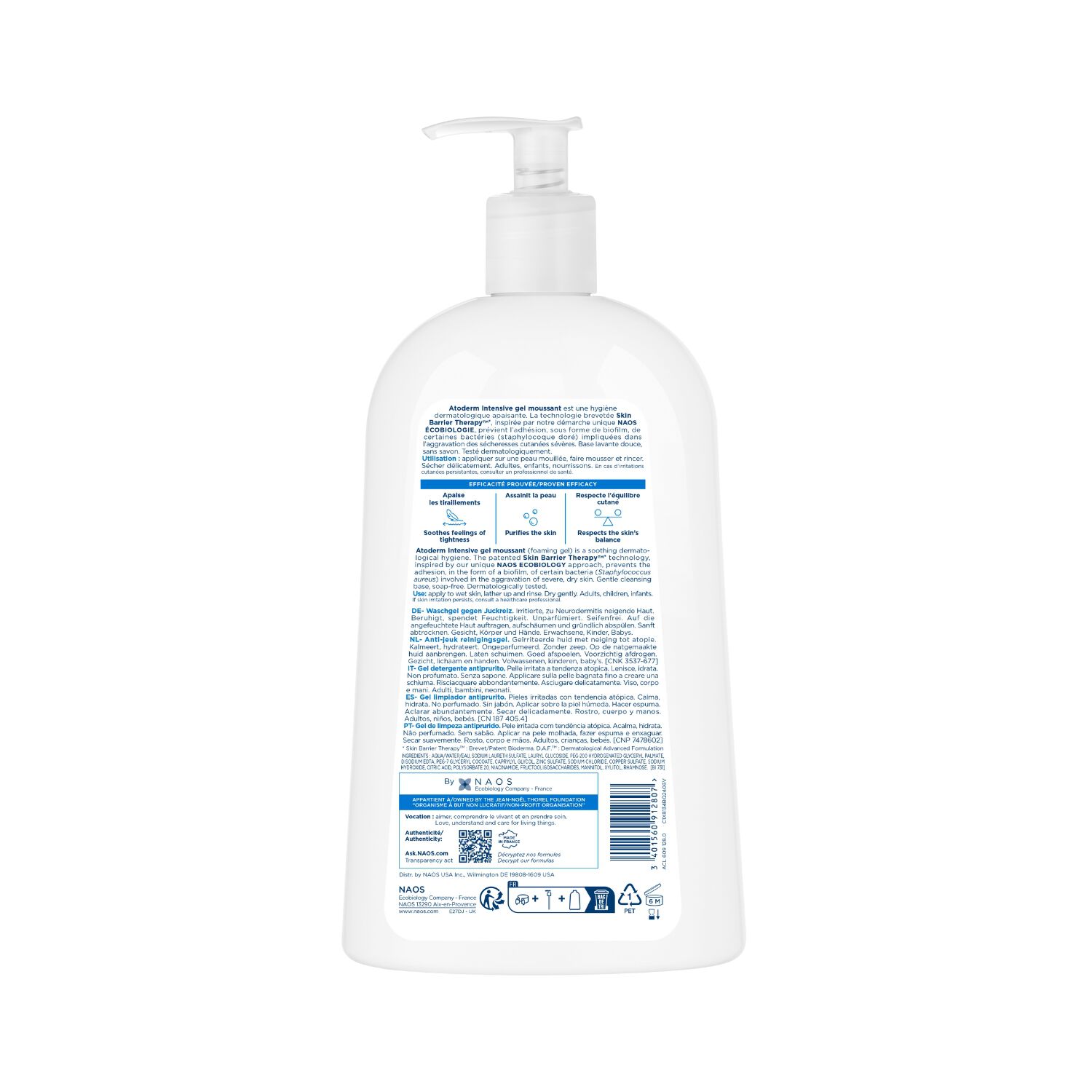 Atoderm Intensif Gel Moussant - Ultra-Apaisant Peaux Sensibles Très Sèches Irritées à Atopiques 500 ml