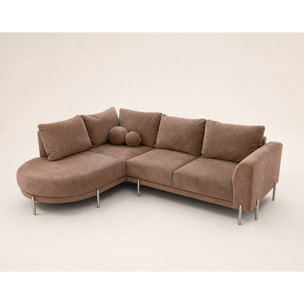 Gabin - Canapé d'angle gauche 5 places en velours texturé - Taupe
