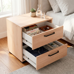 Comodino 2 Cassetti Notte Moderno Guide In Acciaio A Scorrimento Design Essenziale Salvaspazio Camera Da Letto Cameretta 40.2 x 39.8 x 44.3 Cm Rovere