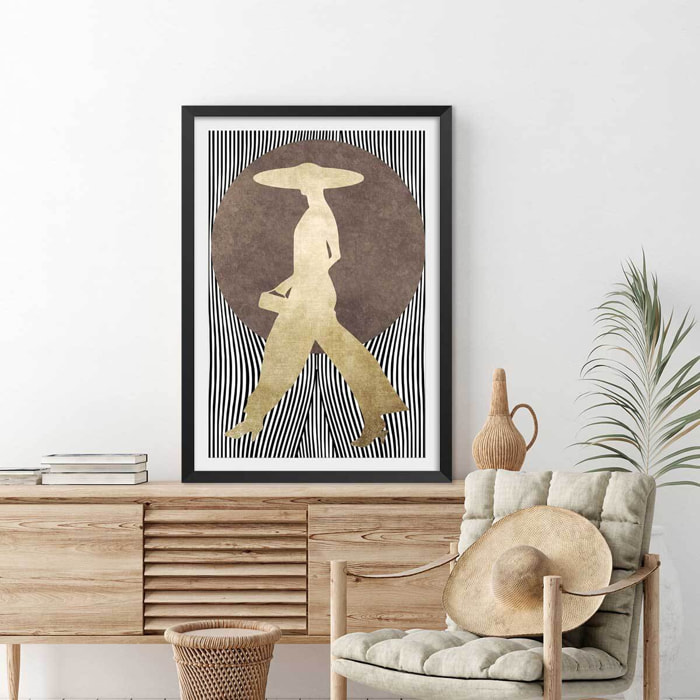 Poster silhouette femme à chapeau Affiche sous cadre noir