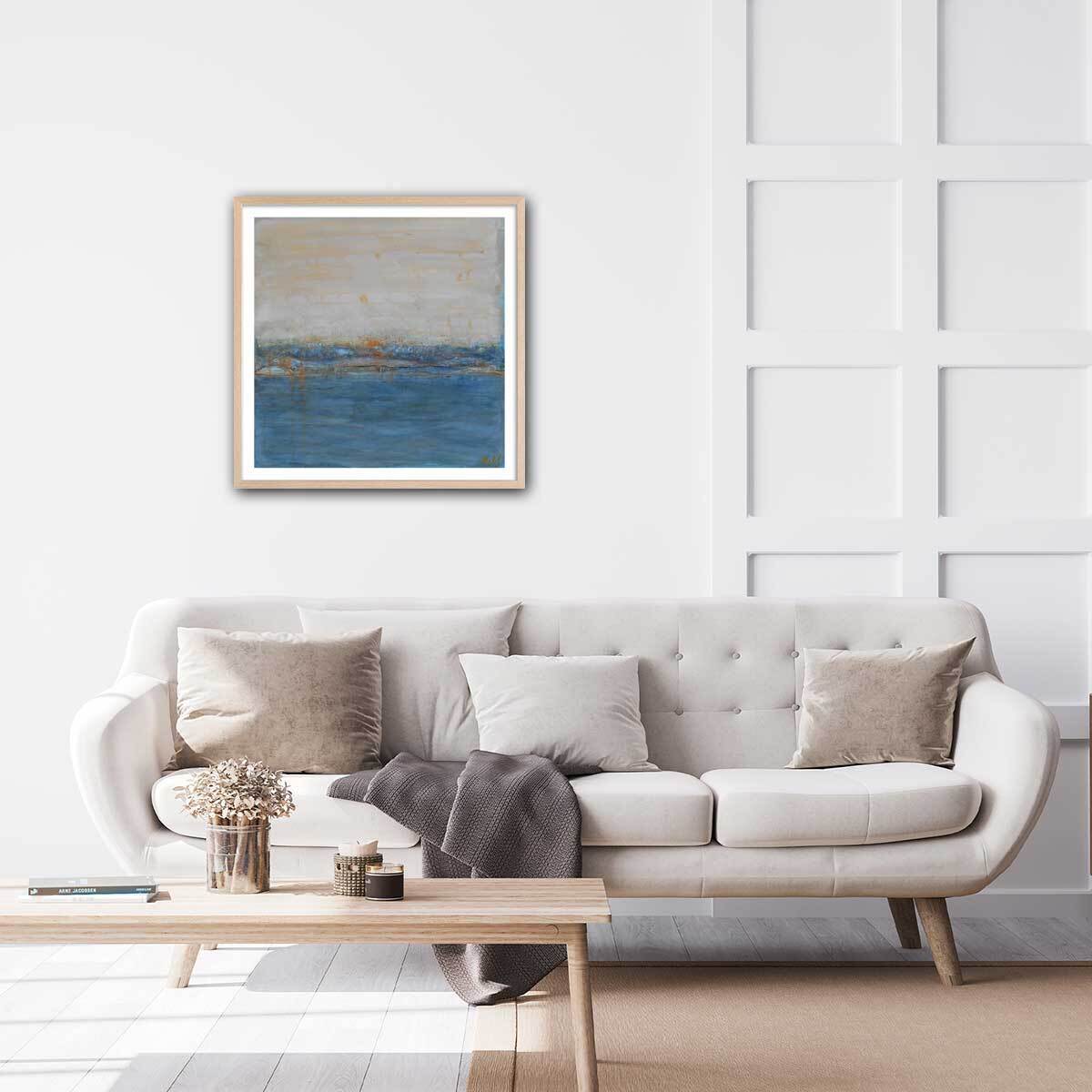 Affiche abstrait rivage d'or Affiche + cadre en bois - Chêne