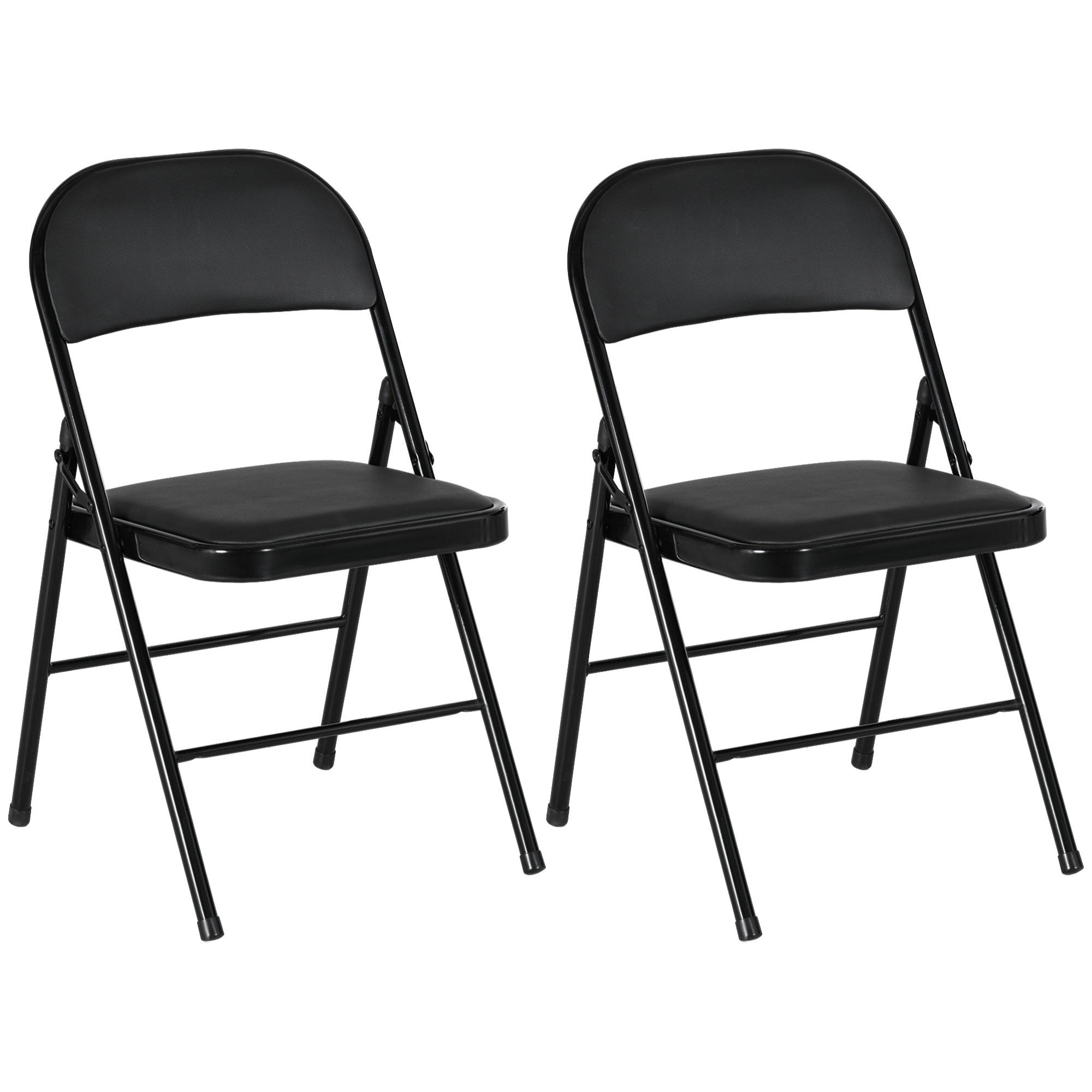 Juego de 2 Sillas Plegables Acolchadas con Respaldo y Estructura de Acero, para Salón, Comedor, Cocina, 45x46x78 cm, Negro