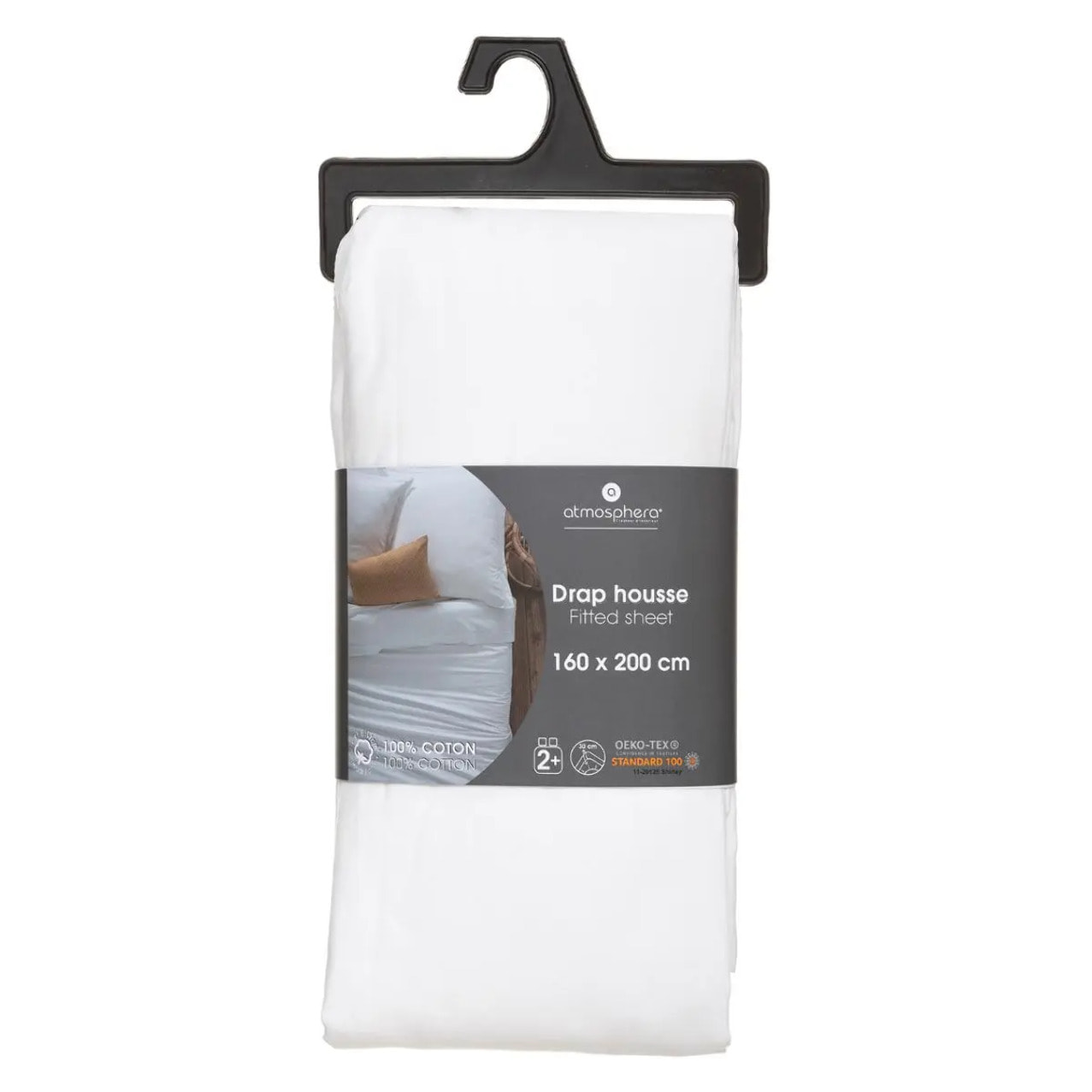 Drap-housse en coton - blanc - bonnet H30cm - 160x200 cm