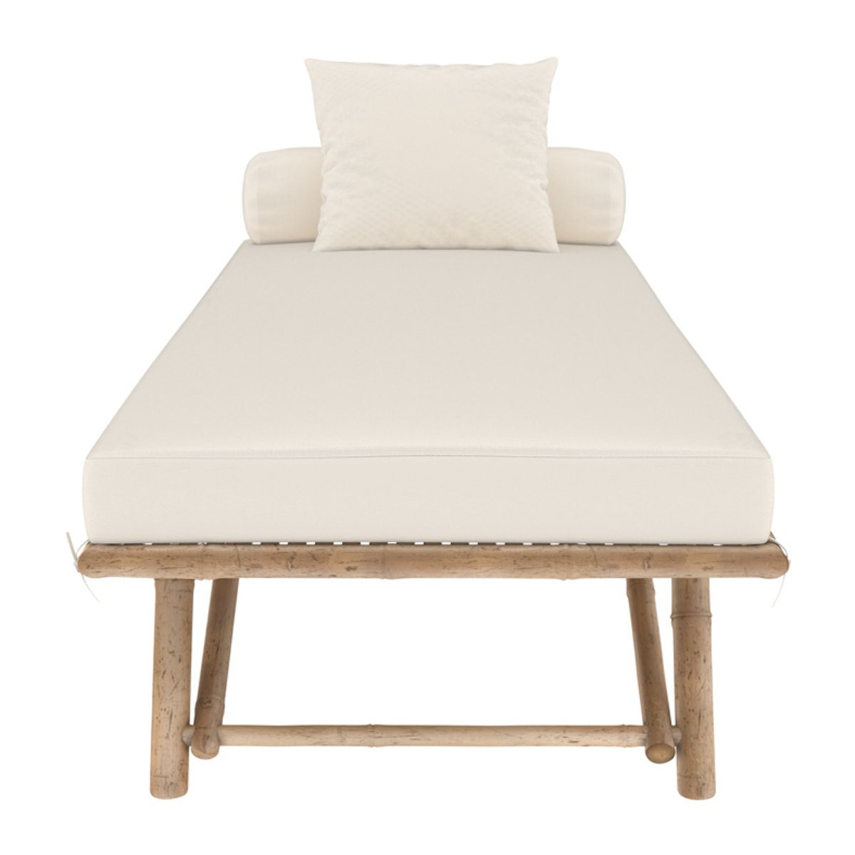 Banquette de jardin en bambou avec matelas blanc - Vadella