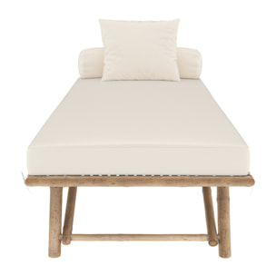 Banquette de jardin en bambou avec matelas blanc - Vadella
