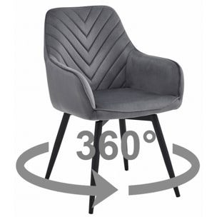 Sedia girevole Nana360 in velluto grigio scuro con gambe nere