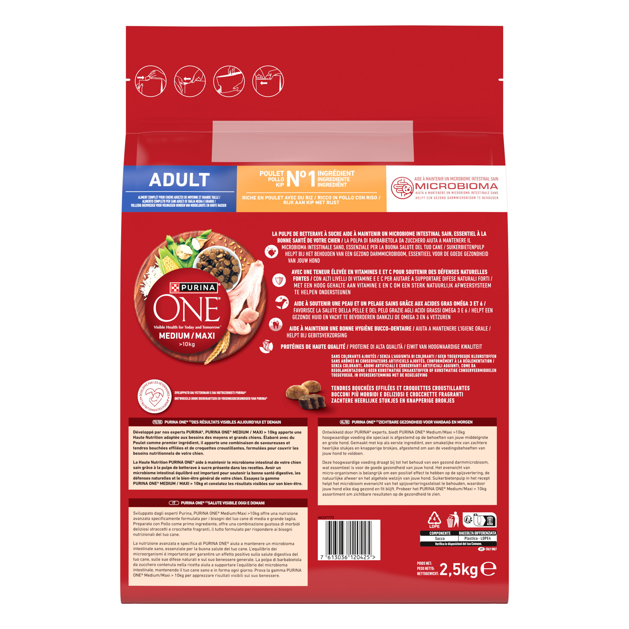PURINA ONE CHIEN MEDIUM MAXI Poulet 2,5kg - Lot de 4