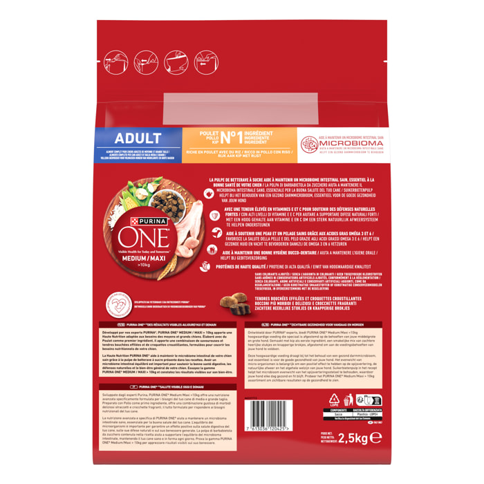 PURINA ONE CHIEN MEDIUM MAXI Poulet 2,5kg - Lot de 4