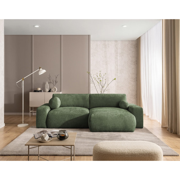 Constance - Canapé d'angle réversible 4 places convertible avec coffre en velours texturé - Vert