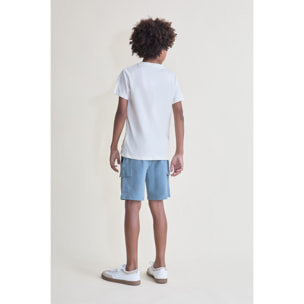 Conjunto Camiseta con Estampado de Olas y Palmera Tropical con Shorts Cargo de Verano | Color: Crudo | Street Monkey