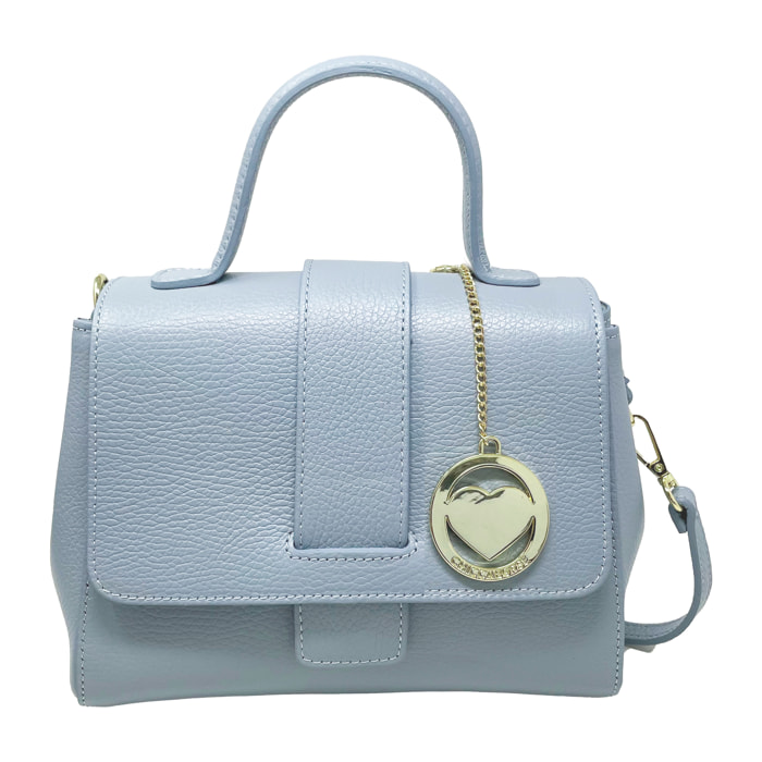 Chicca Borse - Borsa a Mano Donna in Vera Pelle - Colore Cielo