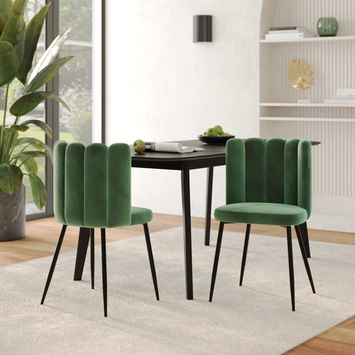 Lot de 2 chaises en velours vert et pieds en métal - Rosy