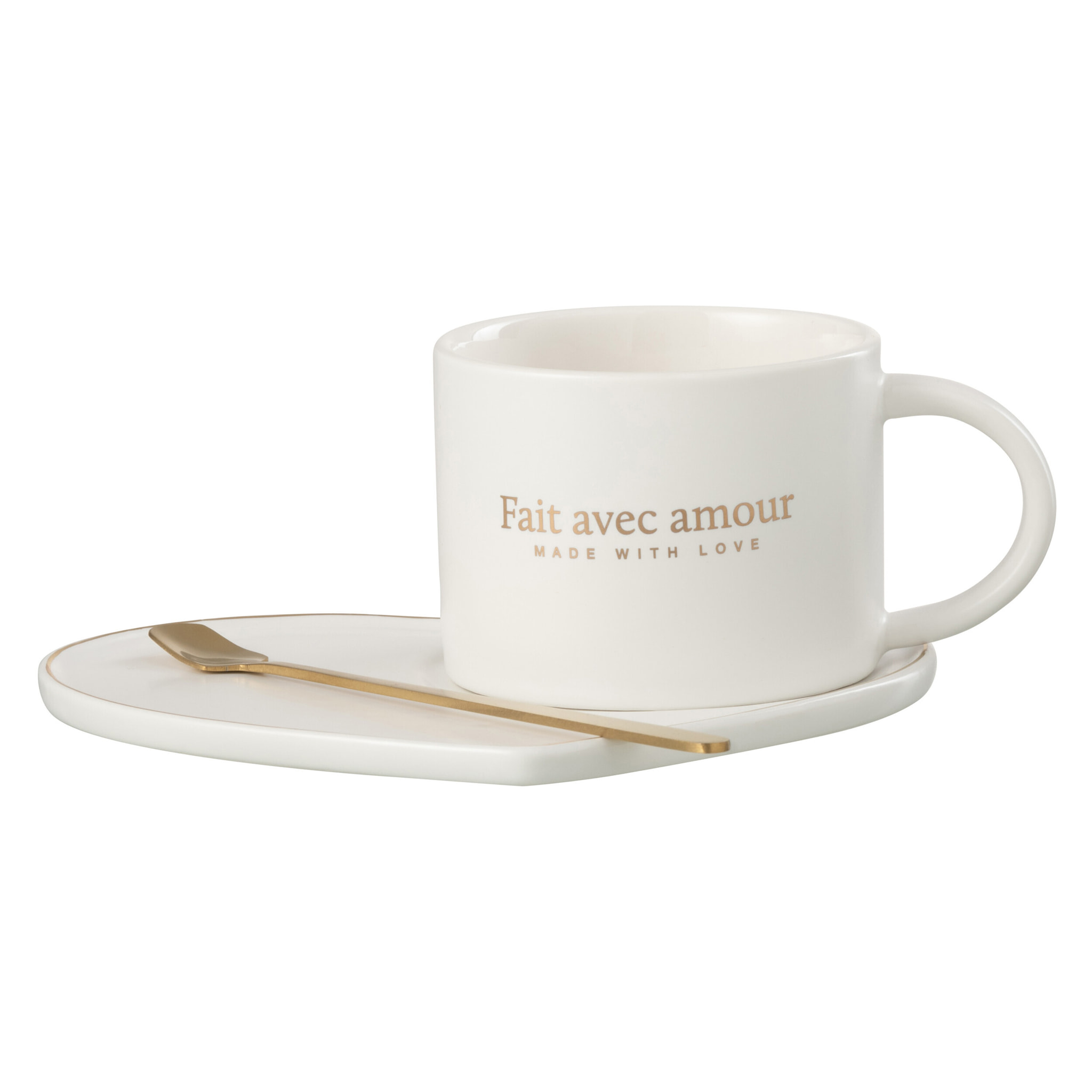 J-Line tasse + soucoupe + cuillère Coeur Français - porcelaine - blanc - 6 pièces