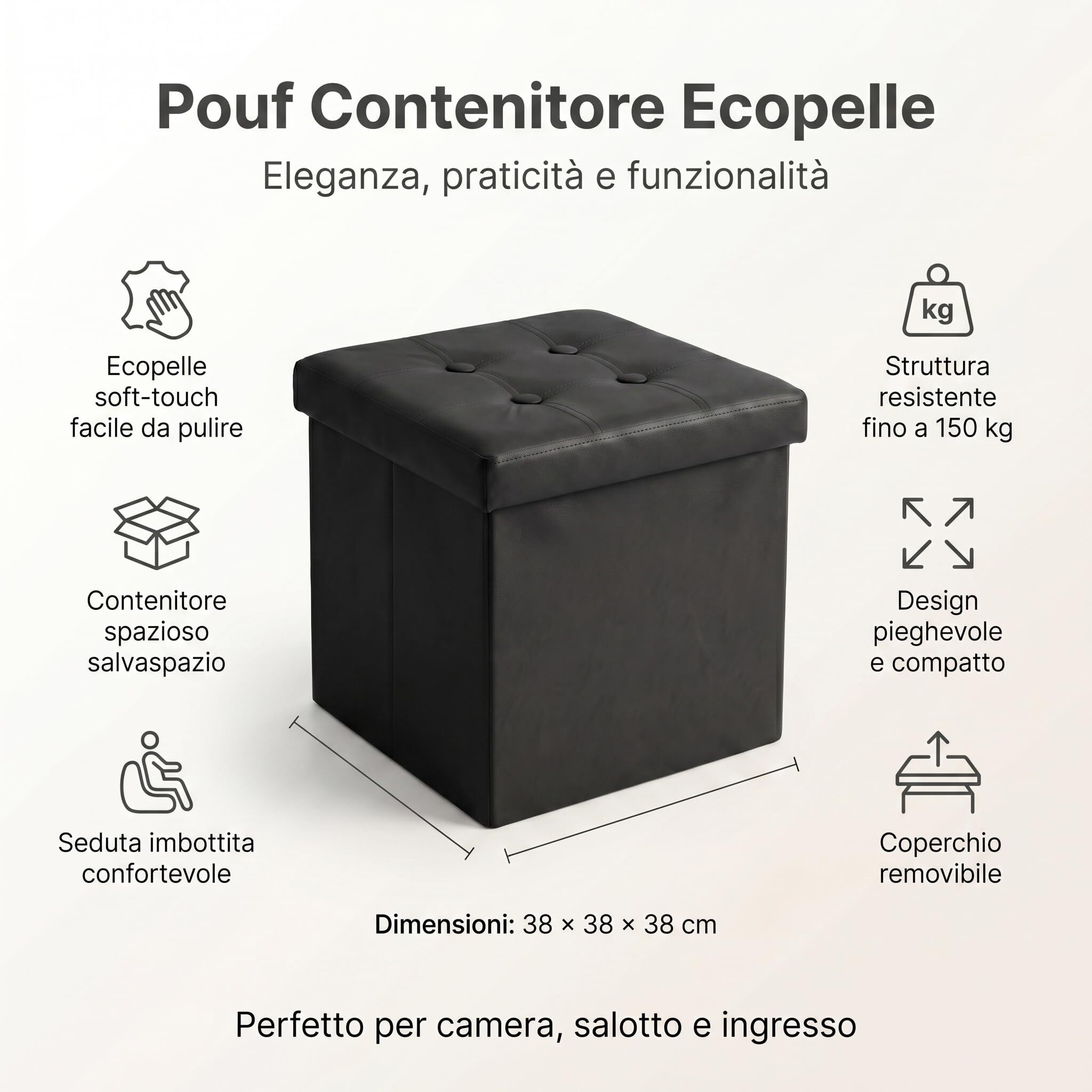 Pouf contenitore in PVC - NERO