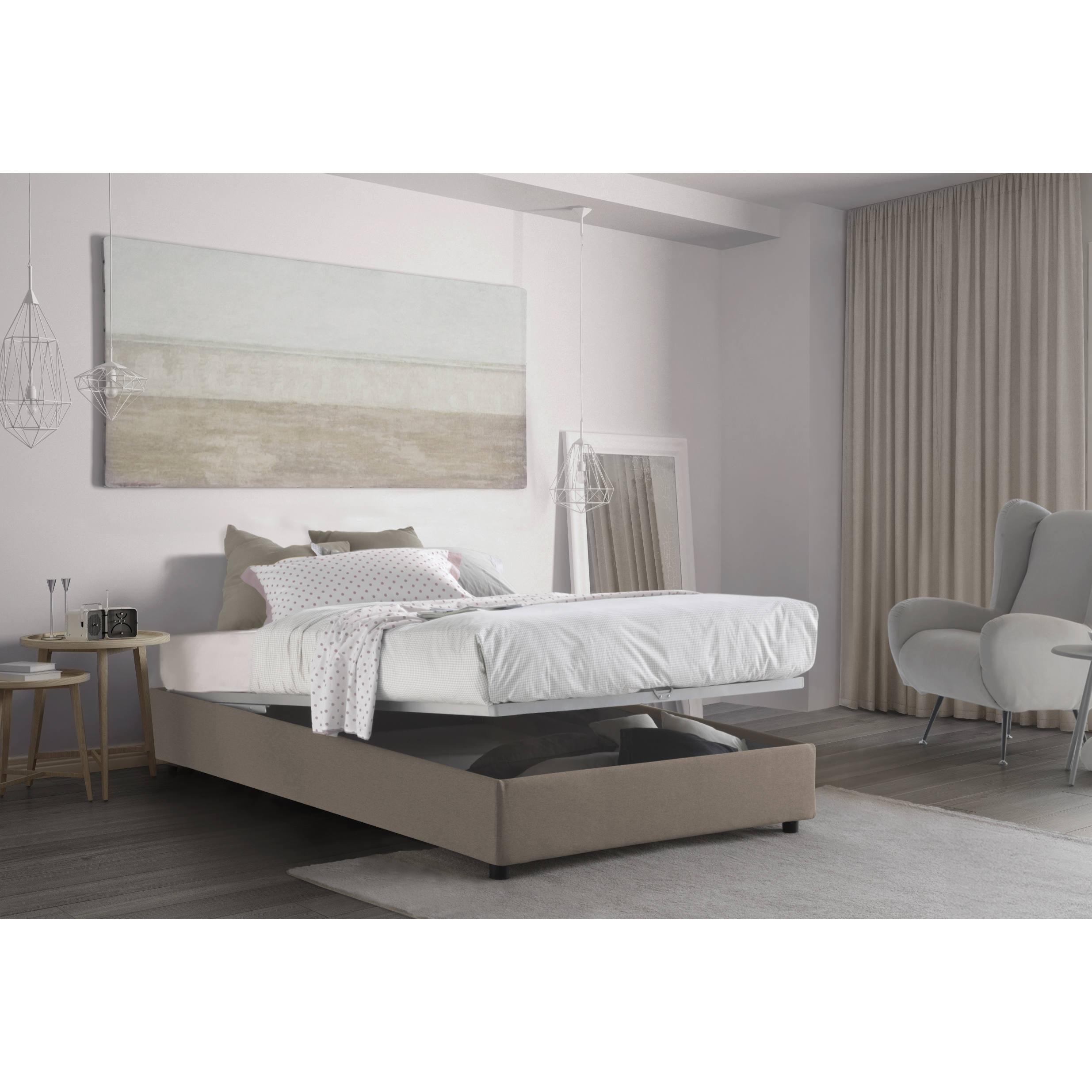 Letto piazza e mezza Nicole, Letto contenitore con rivestimento in tessuto, 100% Made in Italy, Apertura frontale, adatto per materasso Cm 120x190, Tortora