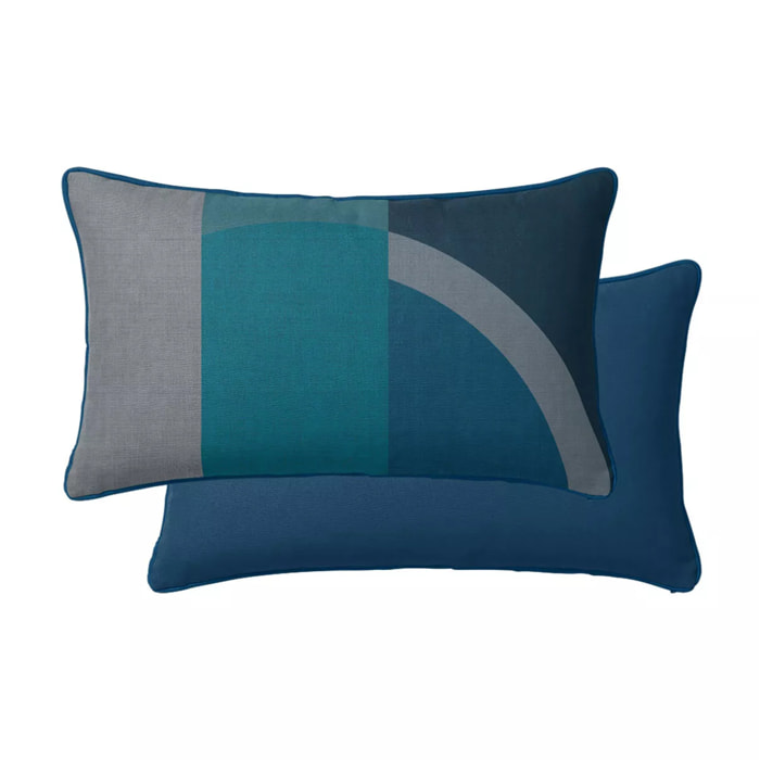 Lot de 2 taies satin de coton imprimé bleu canard Livio petrole