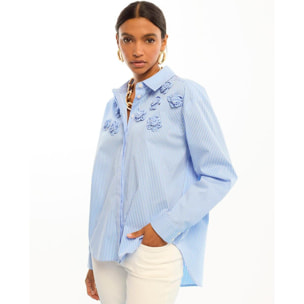 Camicia in popeline con righe floreali e tessuto sulle spalle
