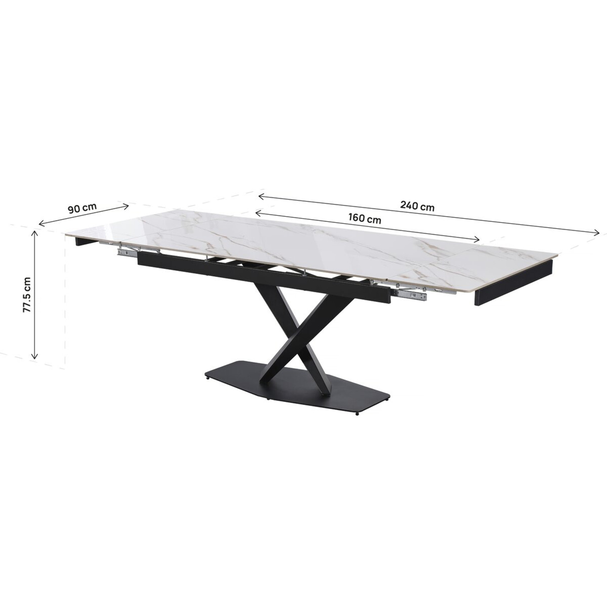 Table à manger extensible en céramique 6 à 10 personnes  "Silence" - Blanc marbré gold