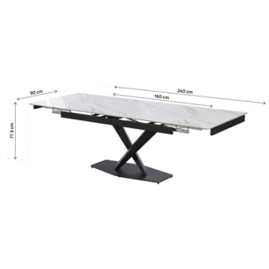 Table à manger extensible en céramique 6 à 10 personnes  "Silence" - Blanc marbré gold